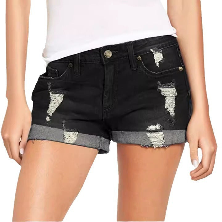Damen Destroyed Denim-Shorts im lässigen Freizeitstil Drune