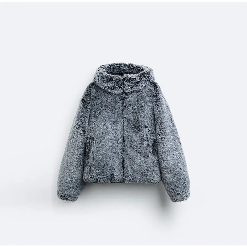 Damen Flauschige Teddyjacke mit hohem Kragen und praktischen Taschen Drune