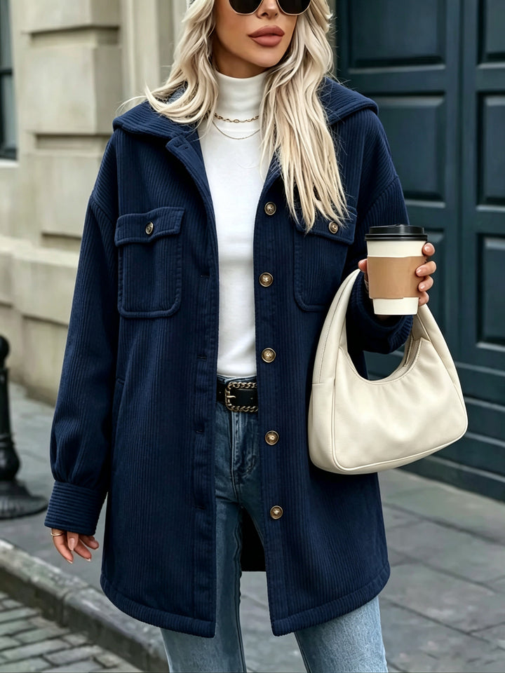 Damen Cordjacke mit Kapuze, oversized und aufgesetzten Taschen Drune