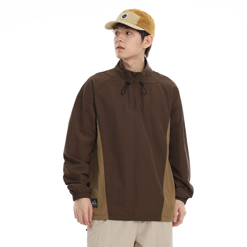Herren leichter Nylon-Anorak mit Halbreißverschluss, Kordelzugsaum und Raglanärmeln Drune