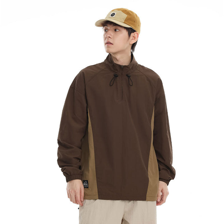 Herren leichter Nylon-Anorak mit Halbreißverschluss, Kordelzugsaum und Raglanärmeln Drune
