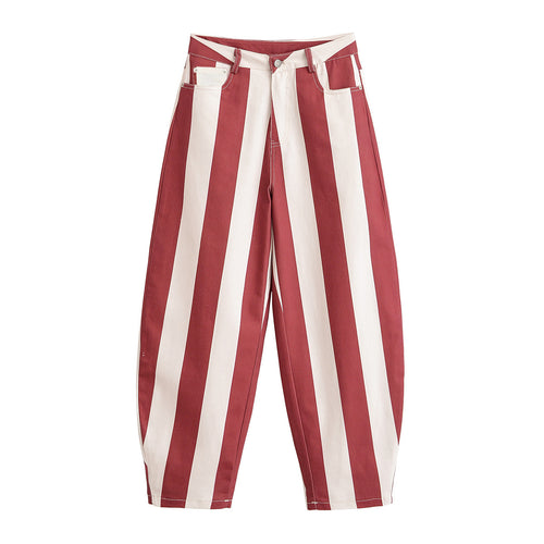 Damen Weite High-Waist Stoffhose mit breiten Längsstreifen und klassischer Taschenaufteilung Drune