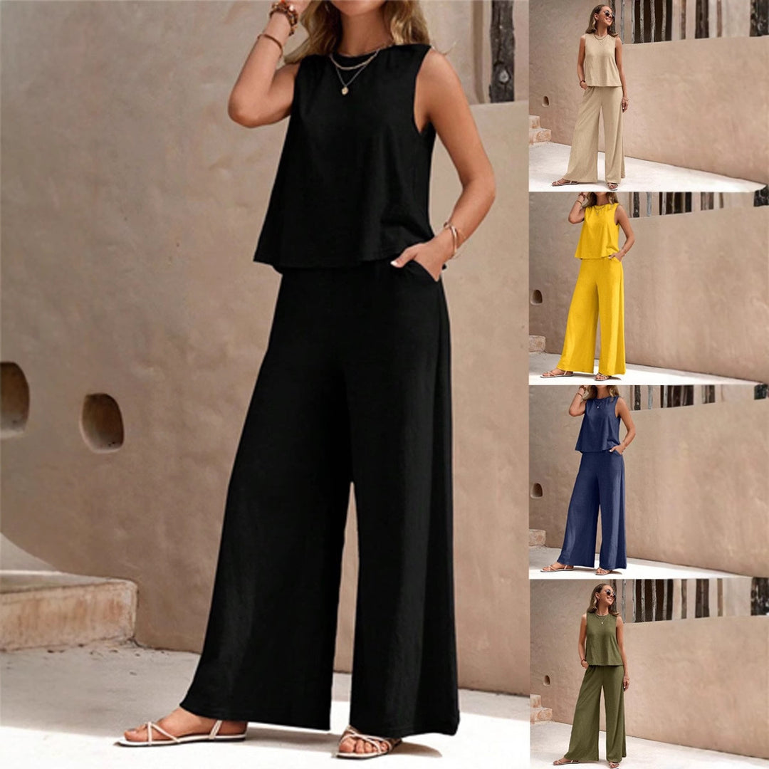 Damen Zweiteiliges Jersey-Set mit ärmellosem Top und weiter Palazzohose Drune