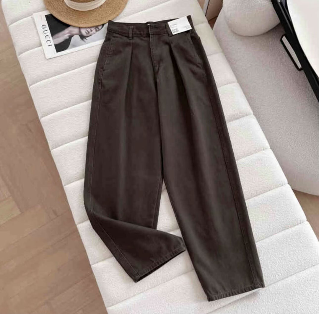 Damen weite Chino-Hose mit hohem Bund und praktischen Taschen Drune