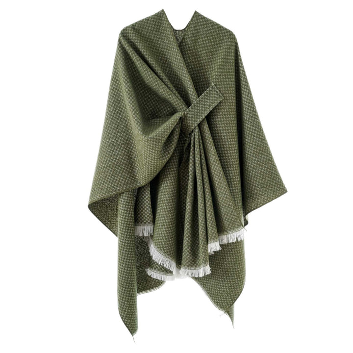 Damen Umlegbarer Wollmix-Poncho mit Hahnentritt-Jacquard und Bindegürtel Drune