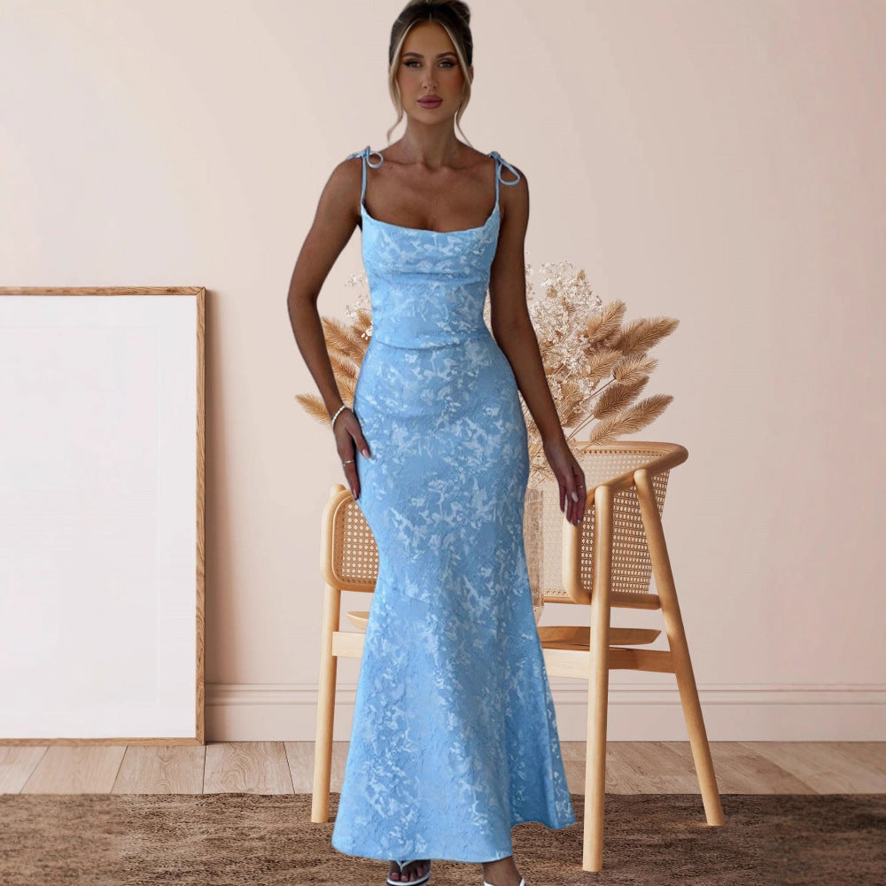 Damen Elegantes Maxikleid mit verführerischen Spaghettiträgern Drune