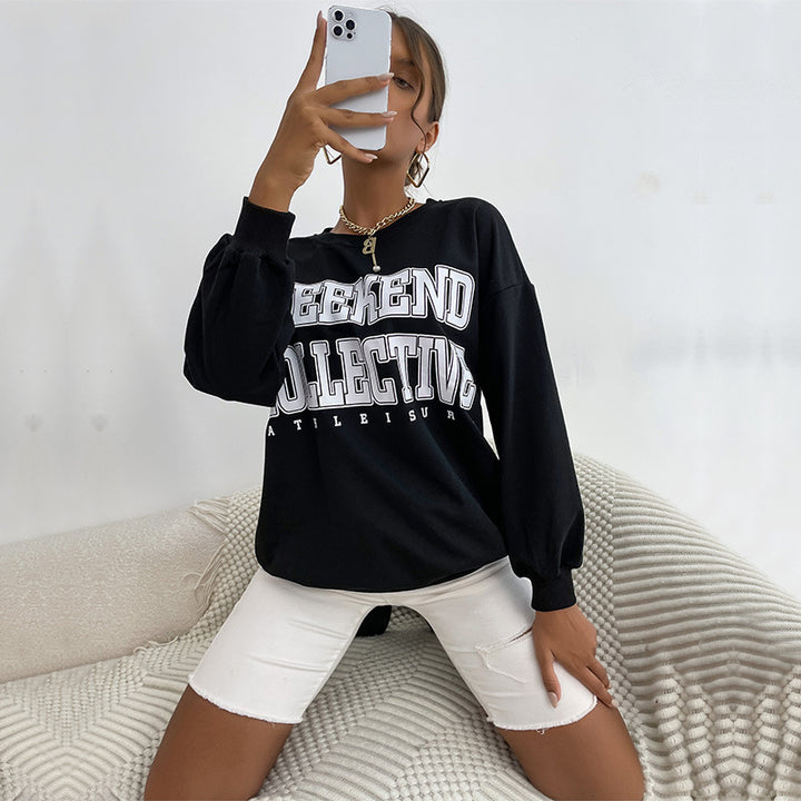 Damen Oversize-Sweatshirt mit College-Print und Raglanärmeln Drune