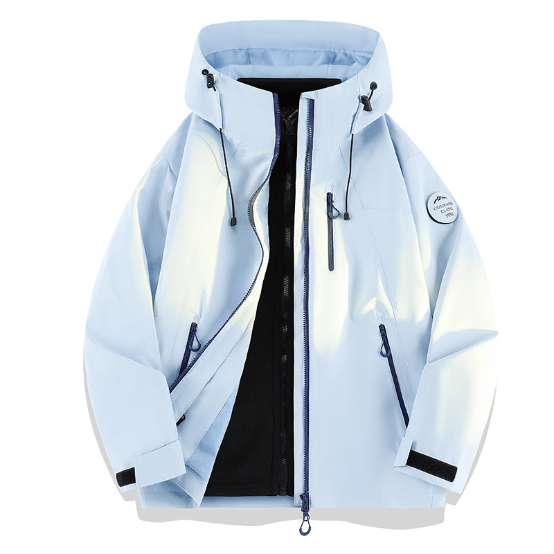 Damen Leichte wasserdichte Kapuzenjacke mit Teddy‑Charm und verdeckten Reißverschlusstaschen Drune