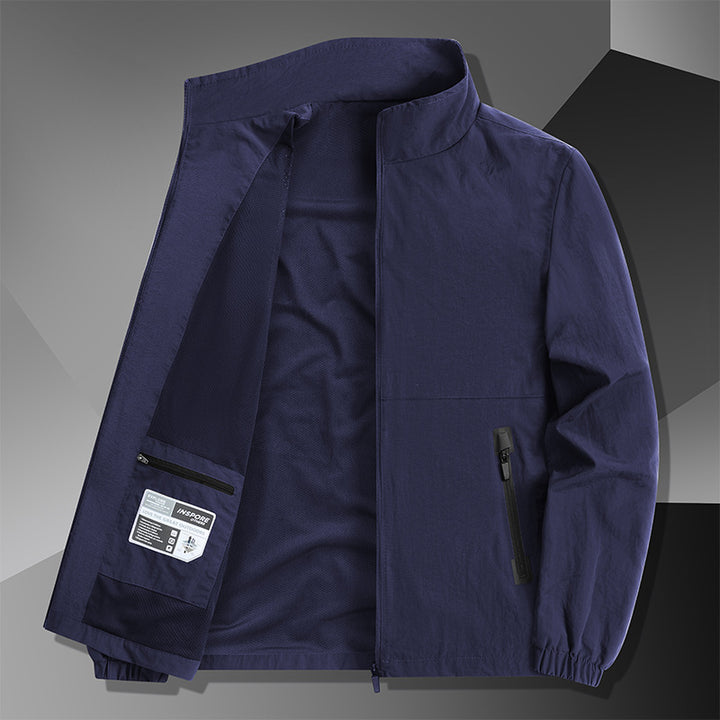 Herren Leichte Baumwoll-Mix-Übergangsjacke mit Stehkragen und verdecktem Reißverschluss Drune