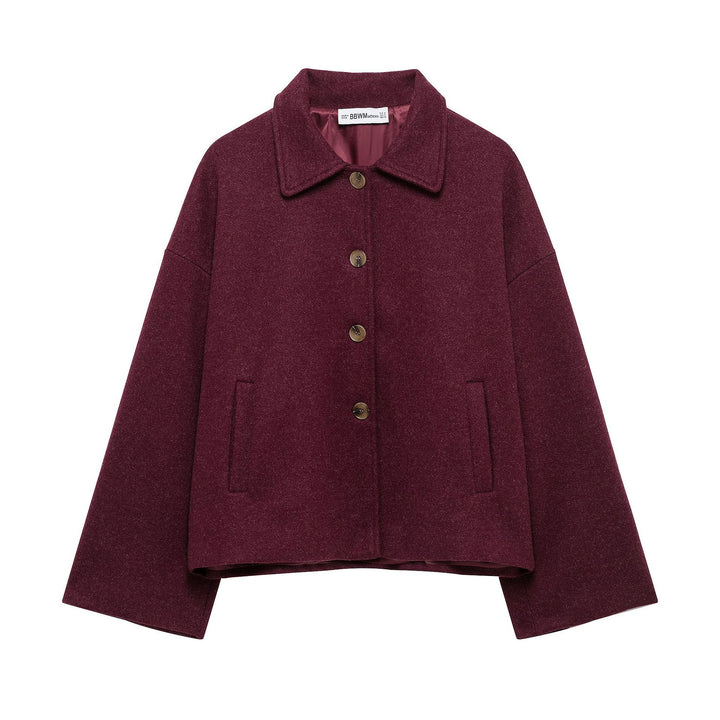 Damen Kurzmantel aus Woll-Mix mit Oversize‑Silhouette und verdeckter Knopfleiste Drune