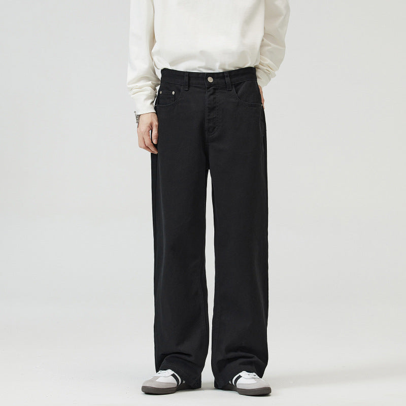 Herren Weite Baumwoll‑Twill‑Hose mit hohem Bund und geradem Bein Drune