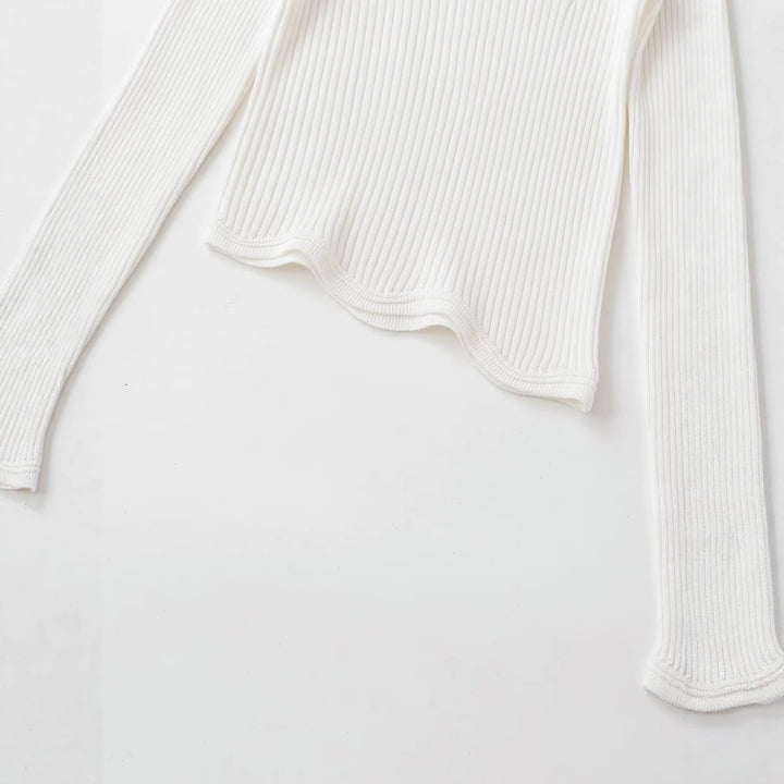 Damen Rippstrick-Longsleeve mit asymmetrischem Wellensaum Drune