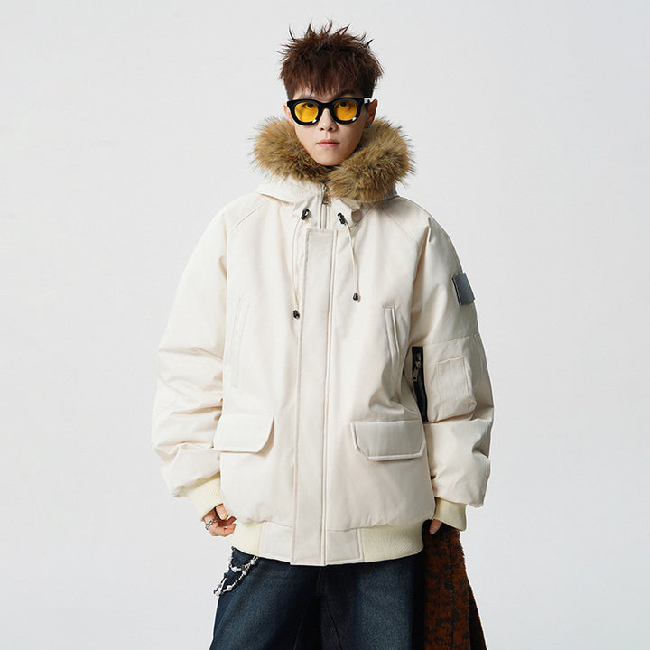 Herren Wattierter Oversize-Parka mit Kunstfellkapuze und Utility-Taschen Drune