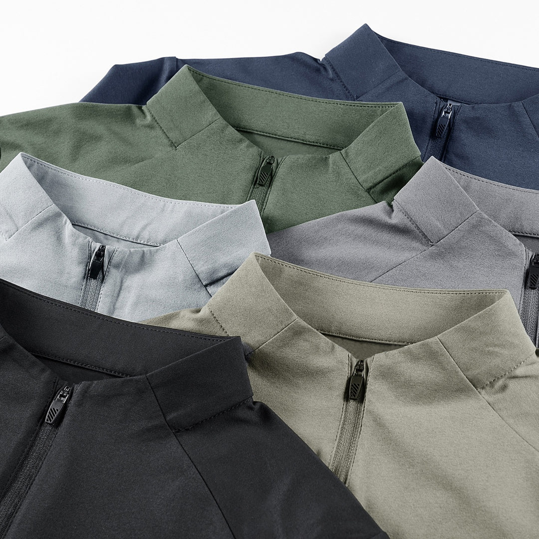 Herren Langarm-Halbreißverschluss-Performance-Pullover mit Stehkragen und technischem Stretch Drune
