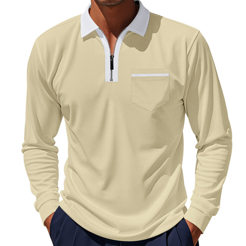 Herren nan elegantes Langarm-Poloshirt mit verdecktem Halbzip, strukturierter Piqué-Optik und dezenter Brusttasche Drune
