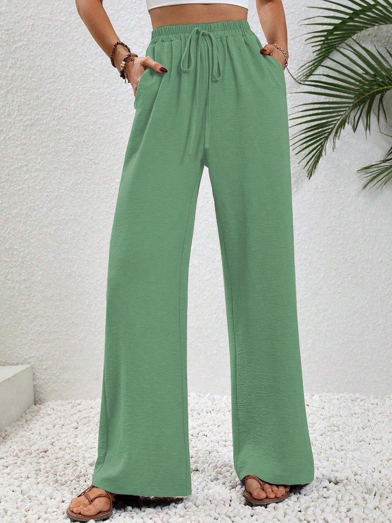 Damen Weite Palazzohose mit hohem Elastikbund, Kordelzug und Eingrifftaschen Drune
