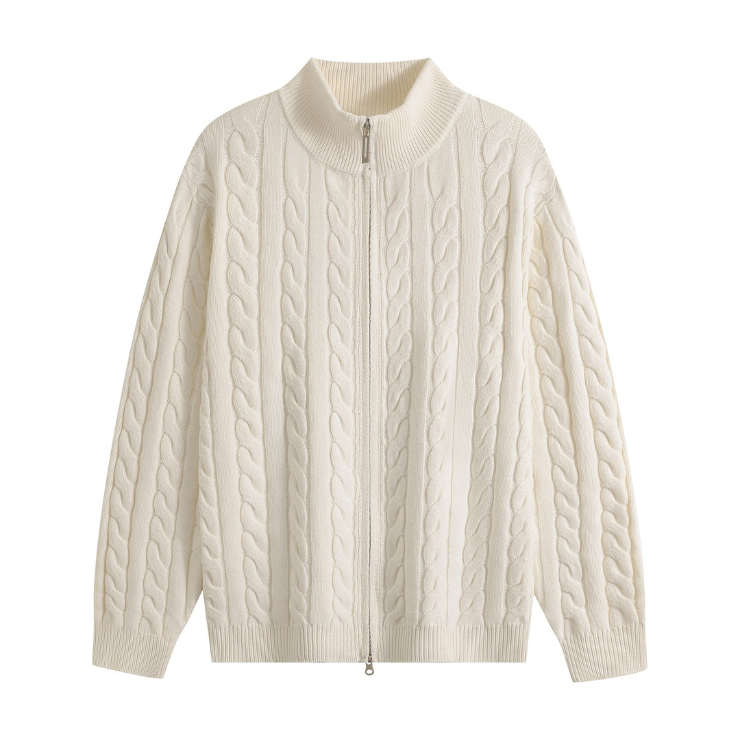 Herren Grobgestrickter Reißverschluss-Cardigan mit Zopfmuster, Stehkragen und Oversize-Schnitt Drune