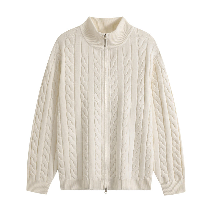 Herren Grobgestrickter Reißverschluss-Cardigan mit Zopfmuster, Stehkragen und Oversize-Schnitt Drune