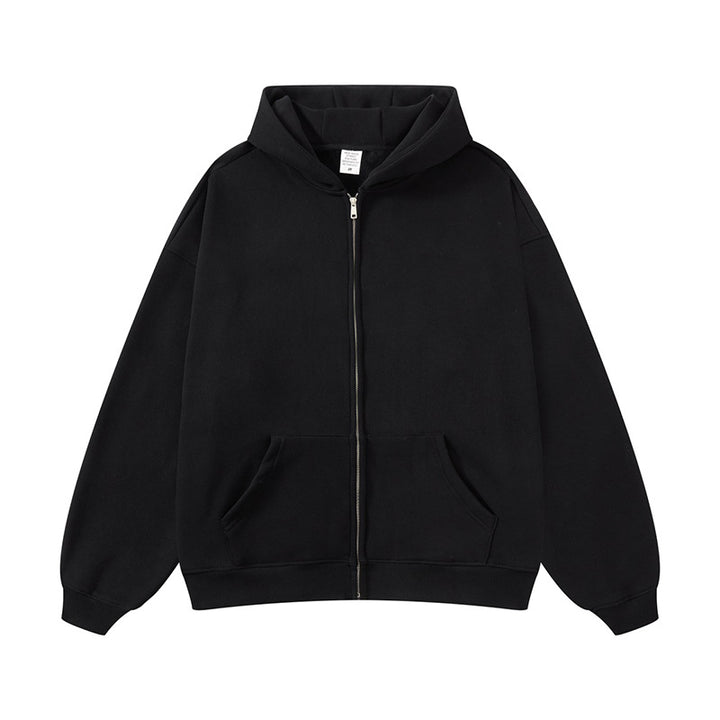 Unisex nan Kapuzen-Sweatjacke mit durchgehendem Reißverschluss, oversized Passform und Kängurutaschen Drune