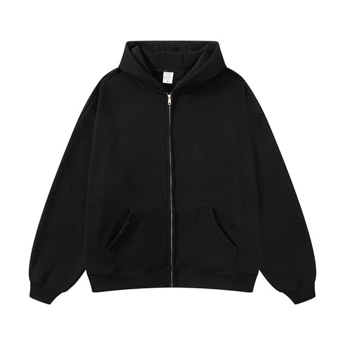 Unisex nan Kapuzen-Sweatjacke mit durchgehendem Reißverschluss, oversized Passform und Kängurutaschen Drune