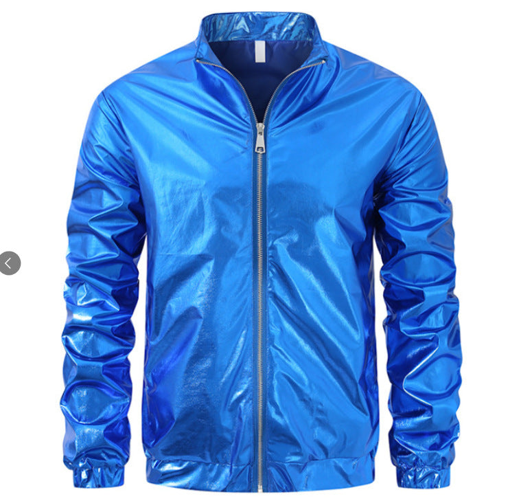 Herren nan Bomberjacke mit durchgehendem Reißverschluss, reflektierendem Metallic-Finish und elastischen Bündchen Drune