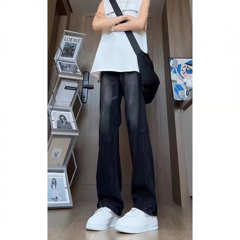 Damen lässige Wide-Leg Jeans mit stylischen Abnähern und hohen Taillen Drune