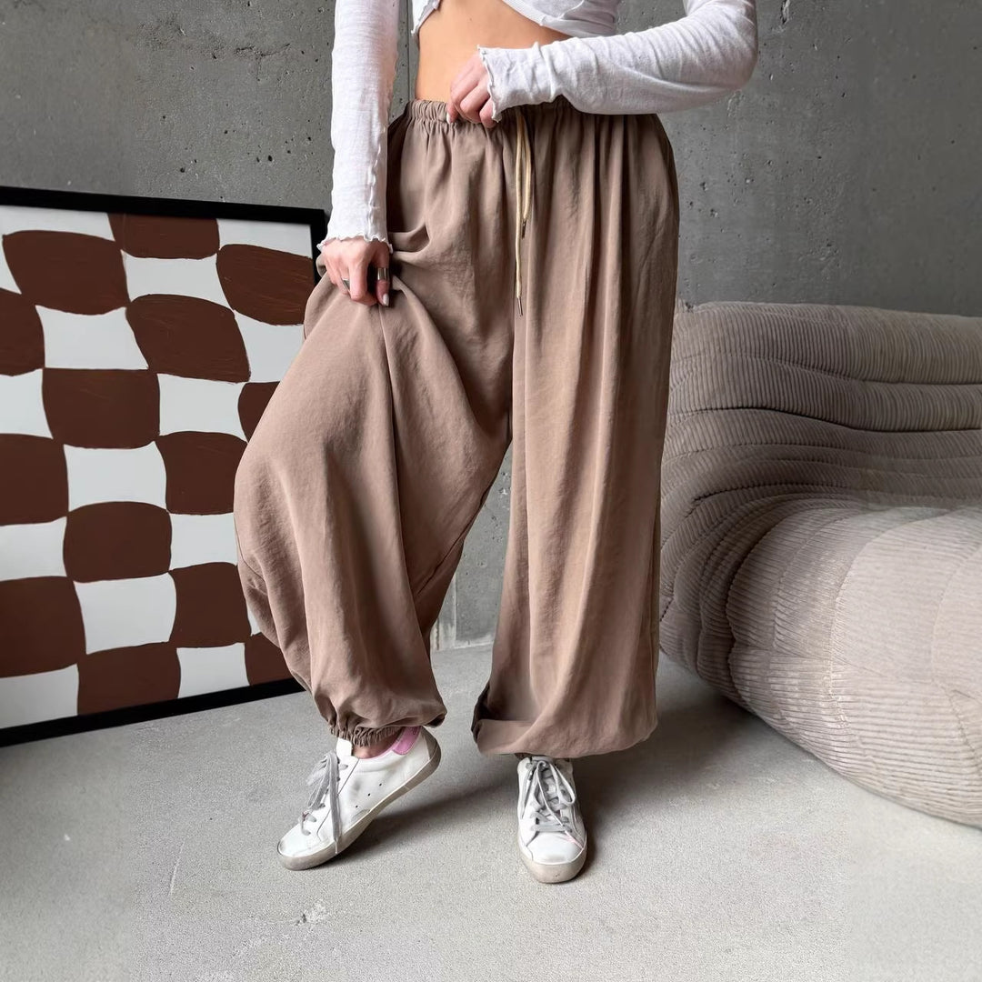 Damen weite Harem-Ballonhose mit hohem Elastikbund, Tunnelzug und lässiger Weite Drune