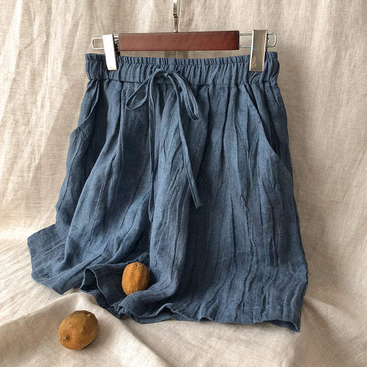 Damen Bequeme Leinen-Shorts mit elastischem Bund und Taschen Drune