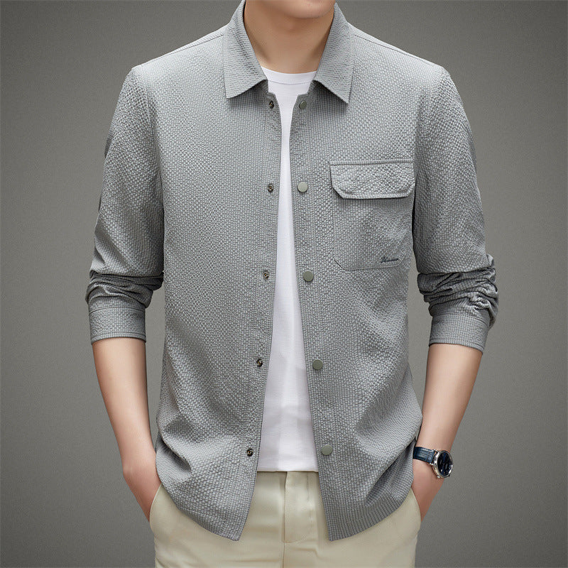 Herren Legeres strukturiertes Overshirt mit Brusttasche und Knopfleiste Drune