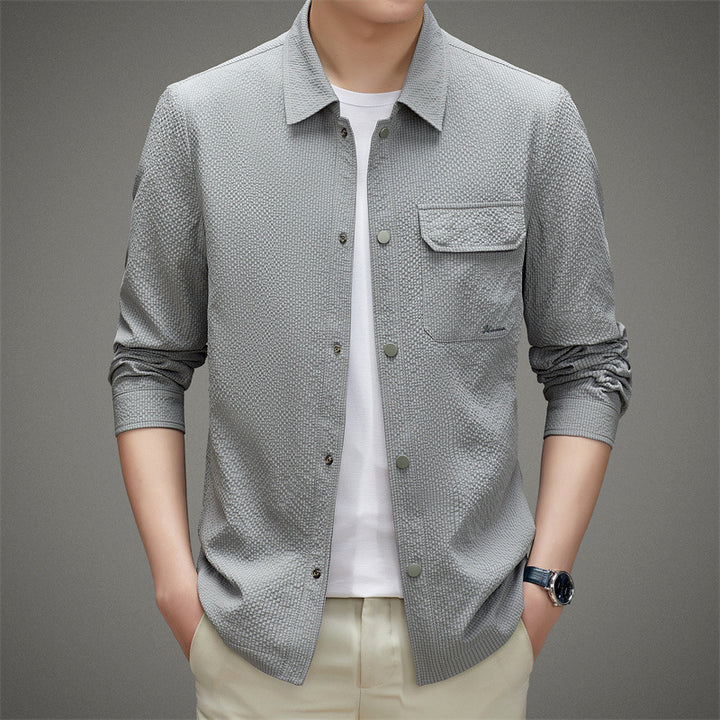 Herren Legeres strukturiertes Overshirt mit Brusttasche und Knopfleiste Drune
