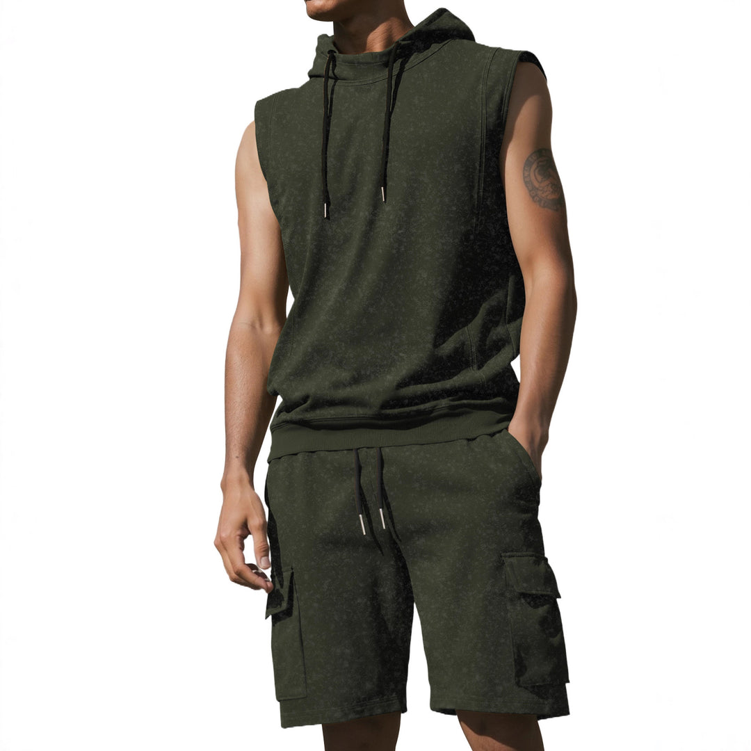 Herren nan Kapuzen-Muskelshirt-Set mit funktionaler Cargobermuda Drune