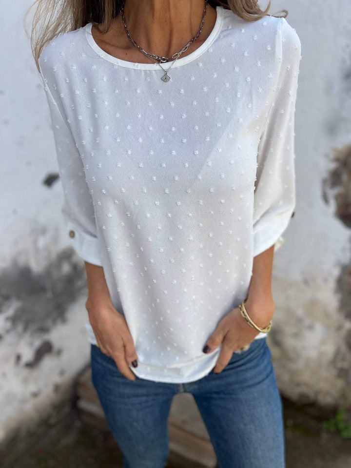 Damen Bluse mit Strukturpunktmuster und dreiviertel Ärmel Drune