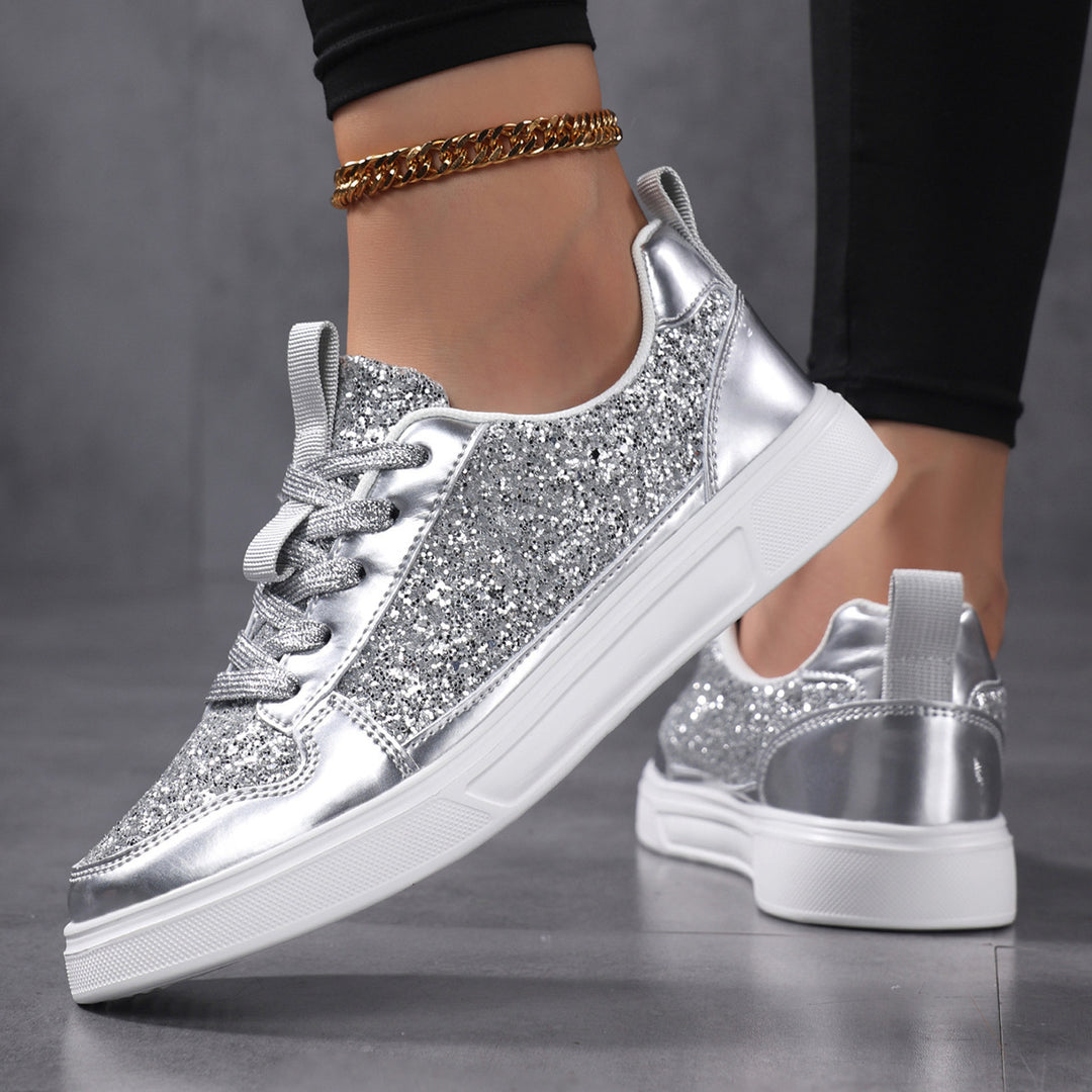 Damen Glitzernde Sneakers mit verspiegelter Zehenkappe und bequemer Polsterung Drune