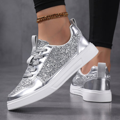Damen Glitzernde Sneakers mit verspiegelter Zehenkappe und bequemer Polsterung Drune