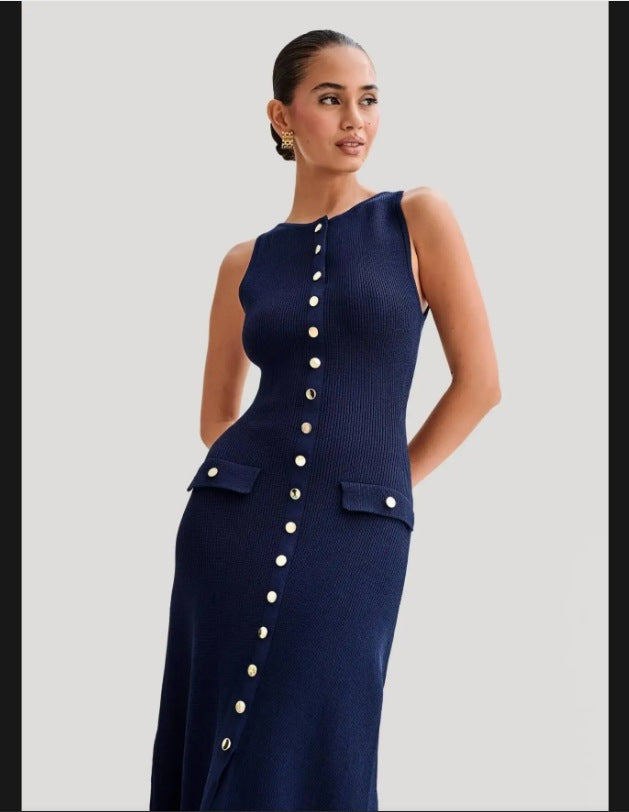 Damen Strickkleid mit Knopfleiste und Taschen Drune