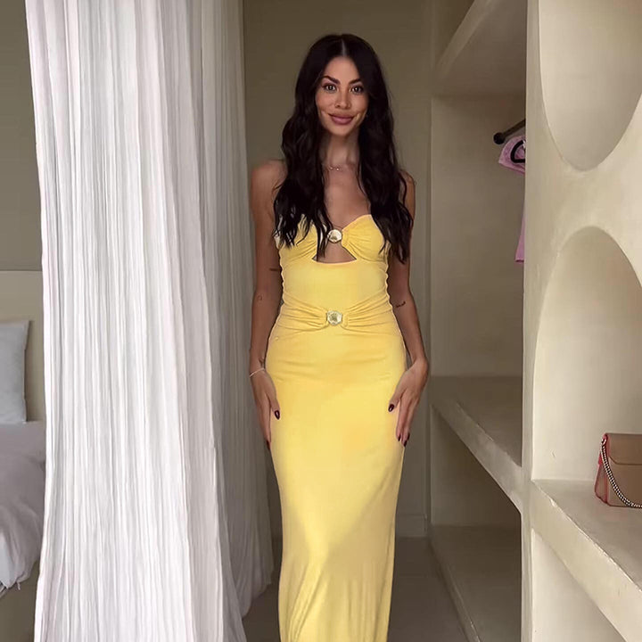Damen Maxikleid mit verführerischem Cut-Out und dekorativem Schmuckdetail Drune