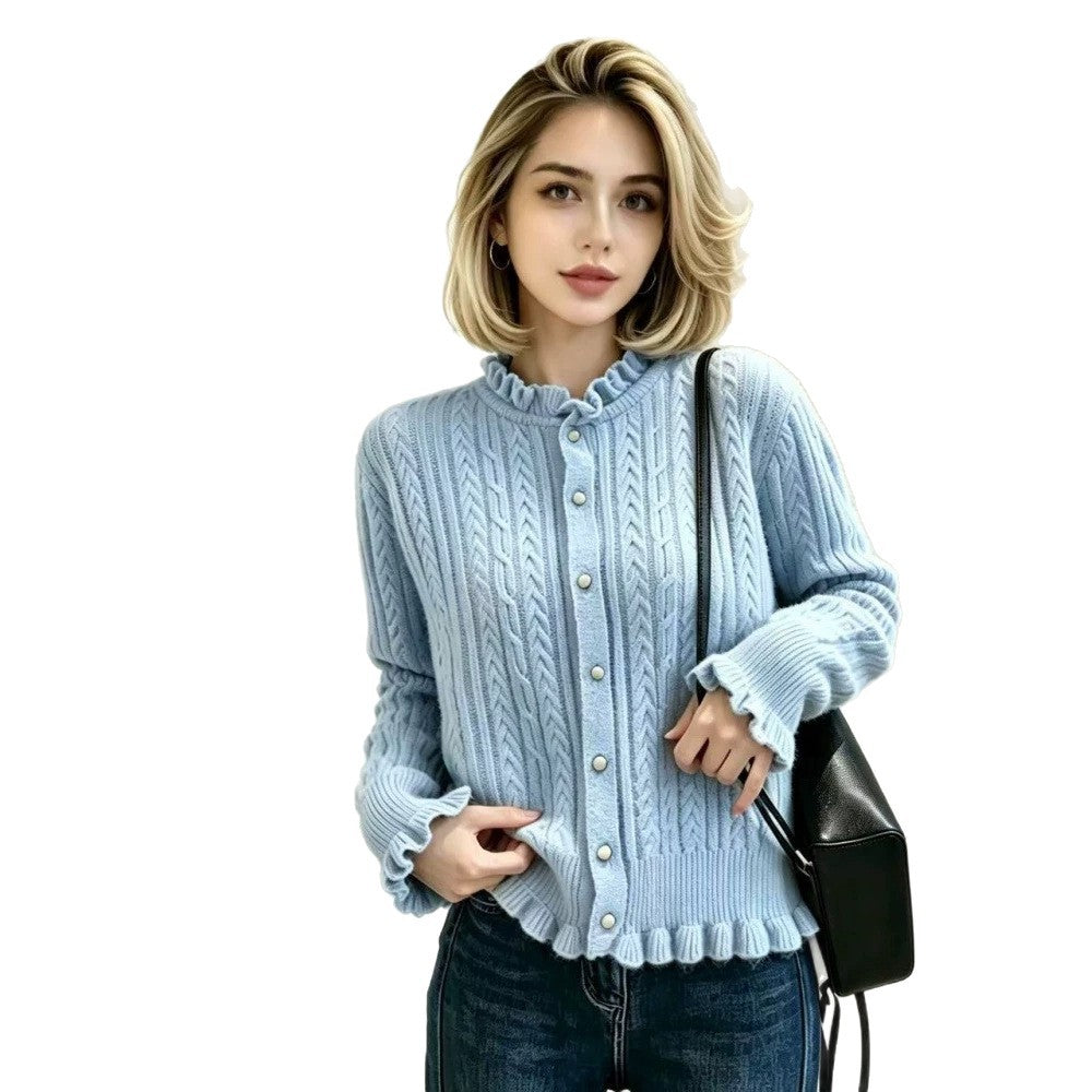 Damen Elegante Strickjacke mit Rüschendetails Drune