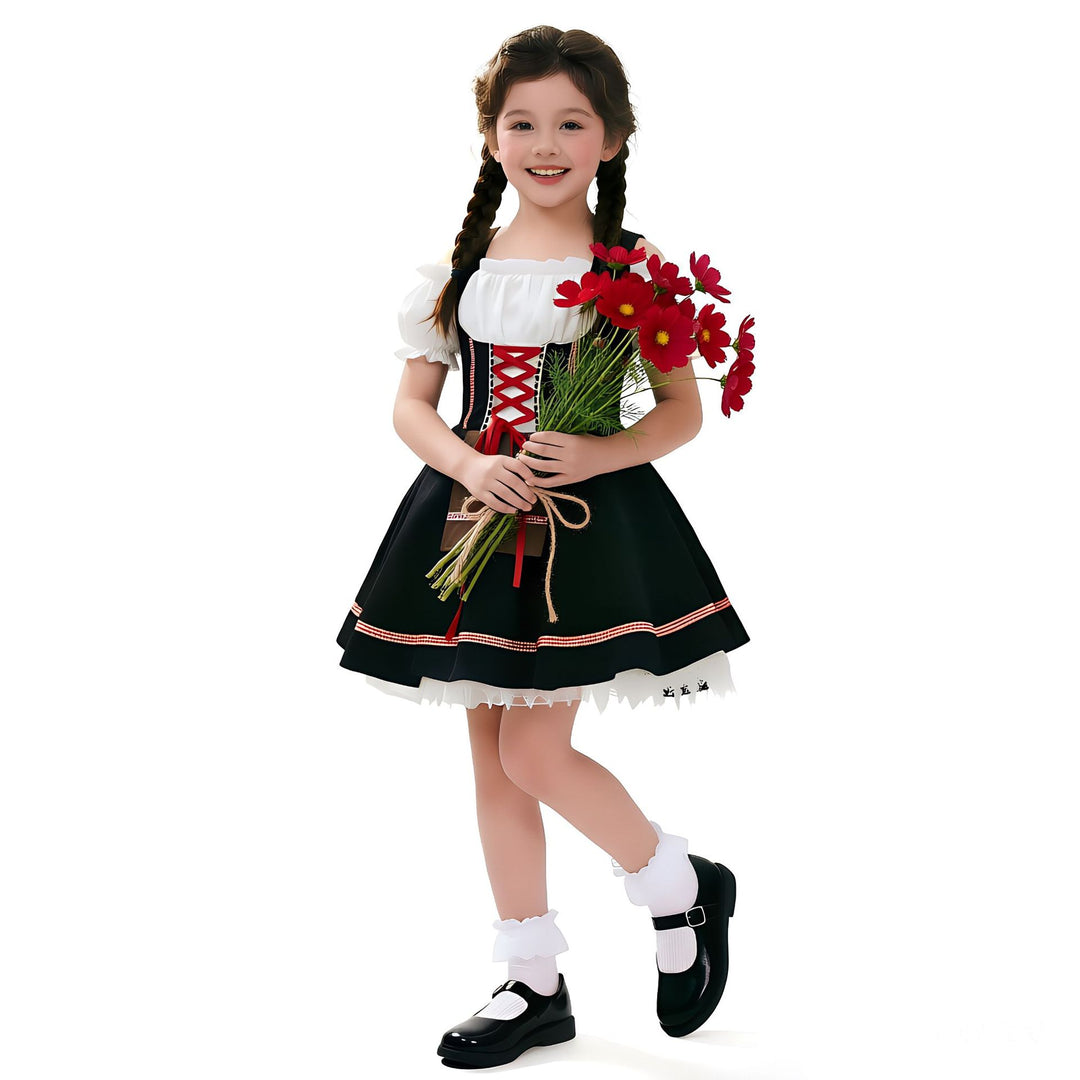 Damen nan traditionelles Dirndlkleid für Mädchen mit geschnürtem Mieder und dekorativer Schürze Drune