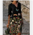 Damen Elegantes Kleid mit floralem Jacquard-Muster und V-Ausschnitt Drune