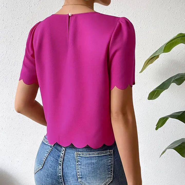 Damen Oberteil mit wellenförmigem Saum und luftigen Ärmeln Drune