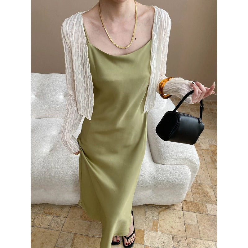 Damen elegantes Maxikleid mit Tüllbolero Drune