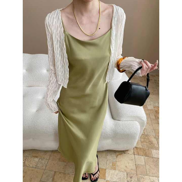 Damen elegantes Maxikleid mit Tüllbolero Drune