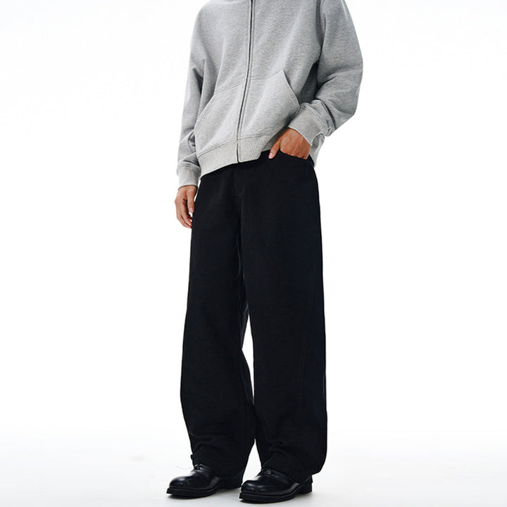 Herren Weit geschnittene Twill-Hose mit strukturierter Canvas-Optik und langen Saumfalten Drune