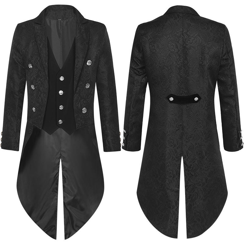 Herren nan verzierter Gehrock mit Schwalbenschwanz, besticktem Revers und ornamentalem Manschettenbesatz Drune