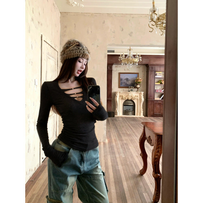 Damen Langarmshirt mit modischem Cut-Out-Design und figurfreundlicher Silhouette Drune