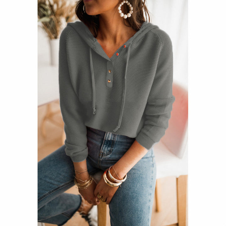 Damen Kurzarm Hoodie mit modernen Knopfdetails und elastischen Saum Drune
