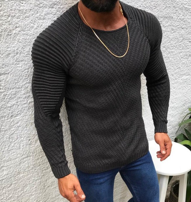 Herren nan strukturierter Slim-Fit Raglanpullover aus feinem Rippen- und Waffelstrick Drune