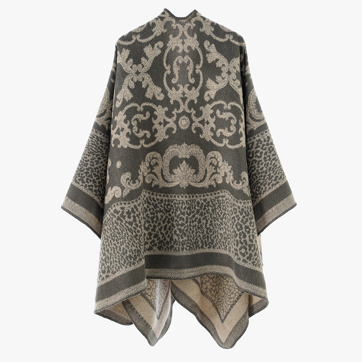 Damen Jacquard‑Wollmix Capeponcho mit Barock‑ und Animalmuster Drune