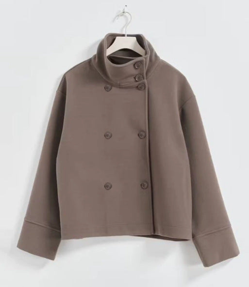 Damen modische Kurzjacke mit großem Kragen und Knopfverschluss Drune