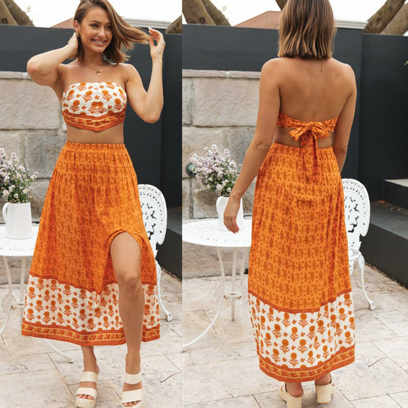 Damen Zweiteiliges Set mit Bandeau-Oberteil und fließendem maxirock Drune